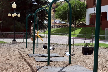 Swings at Pioneer Park.